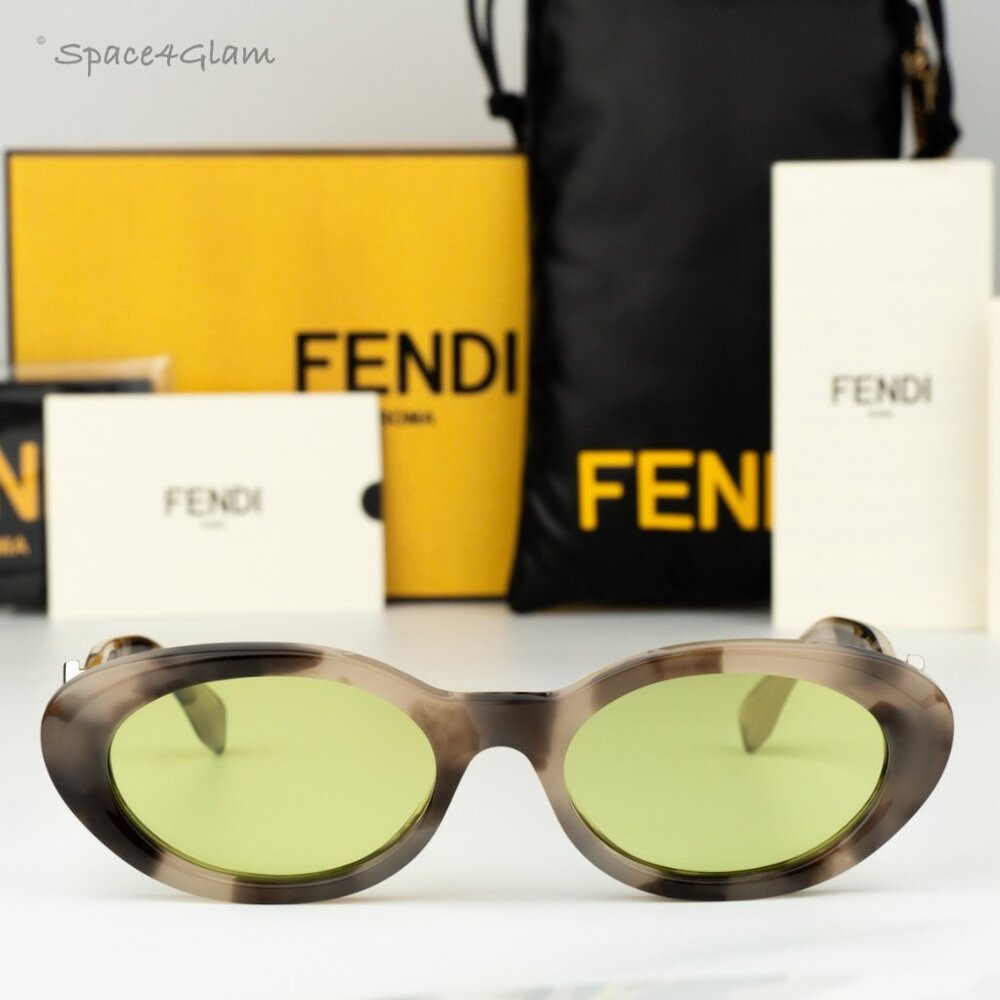 Fendi Men Sunglasses Havana Green Oval FE40140U FF DIAMONDS 01A NEW AUTHENTIC